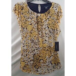 Tommy Hilfiger Women's LARGE Floral Mesh Flutter-Sleeve Top Retail $69 NWT Crew